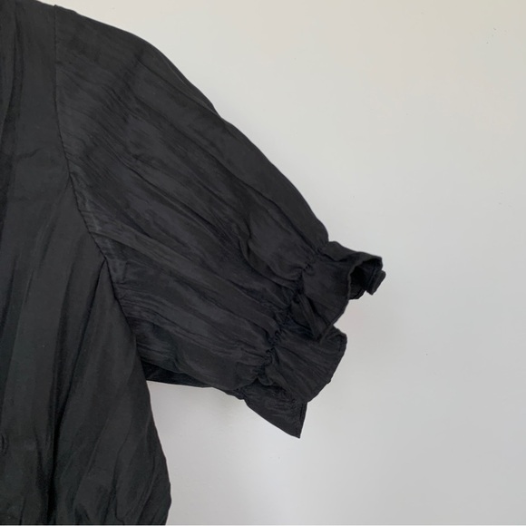 Zara Black Crepe Ruffle Short Sleeve button Up Shirt Size S - Picture 7 of 9